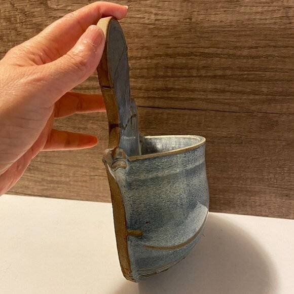 Studio Art Pottery Signed Handmade Blue Ceramic Freeform Hanging Wall Pocket - Picture 2 of 9